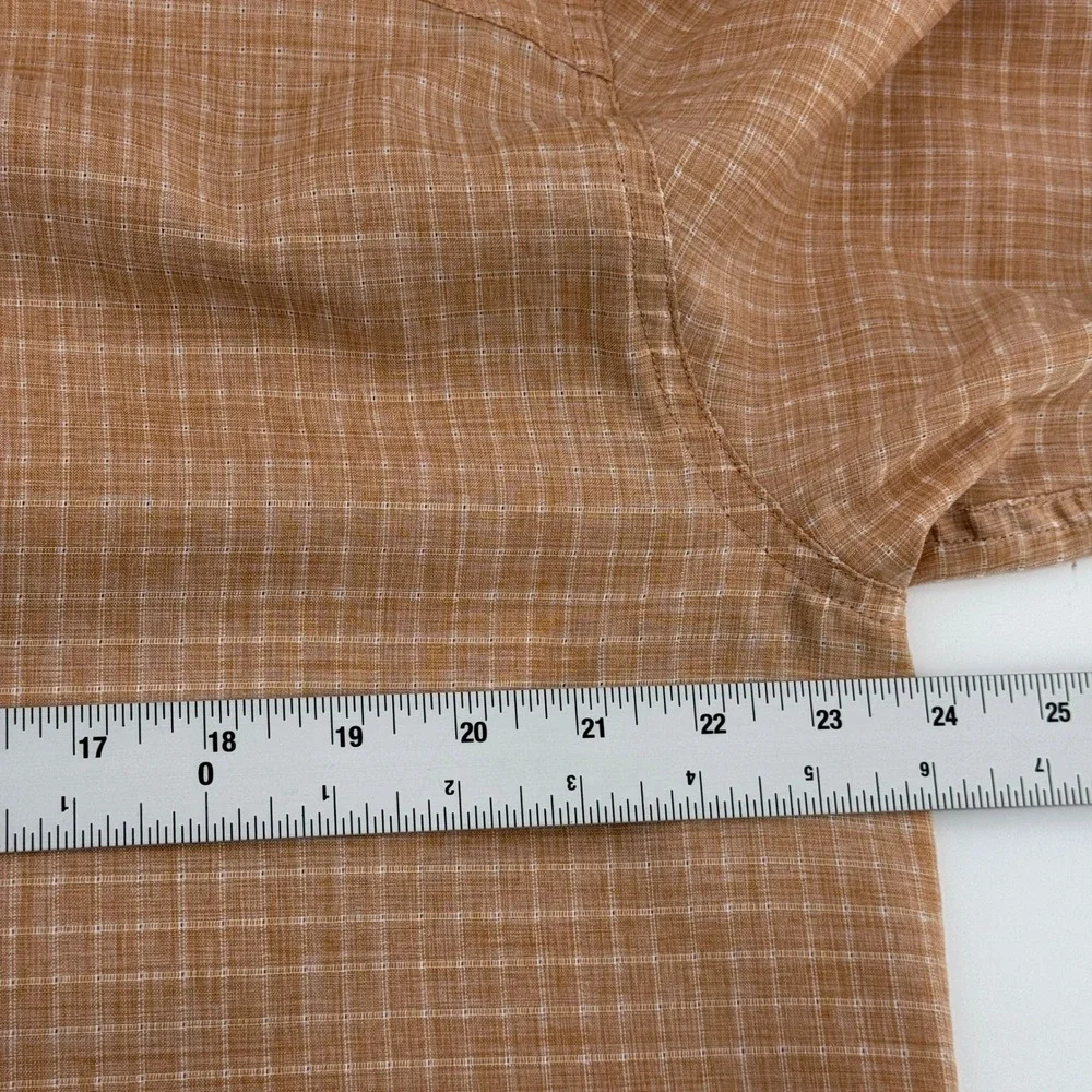 Orvis Western Yoke Fishing Shirt Men Large Orange Plaid Long Sleeve Button Down‎
